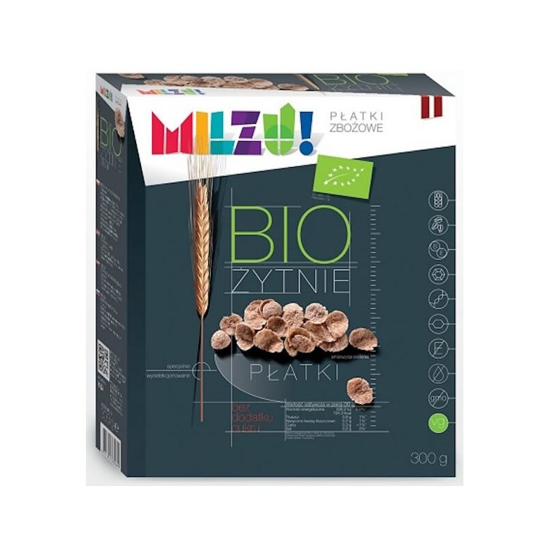 Organic Rye and oat flakes WITHOUT ADDED SUGAR 300g Milzu