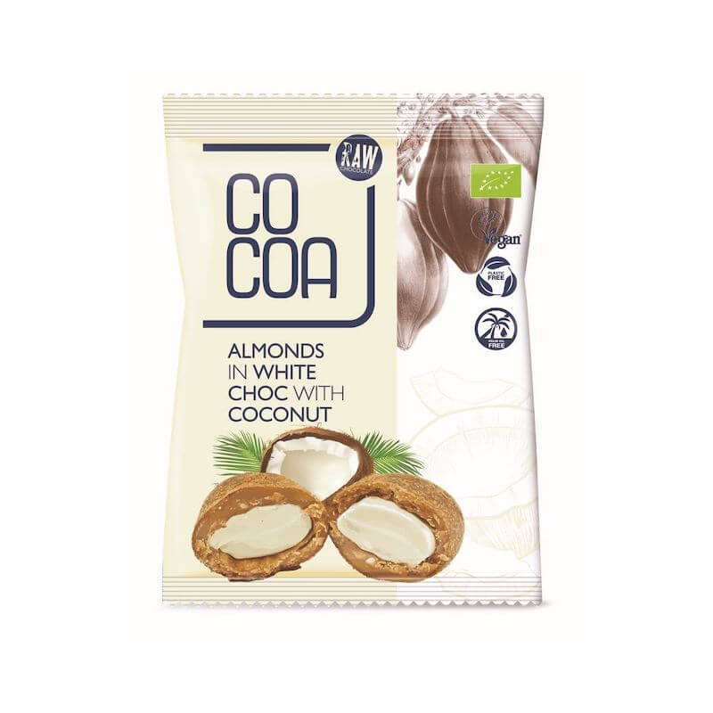 Organic Almonds in White Chocolate With Coconut 70g Cocoa