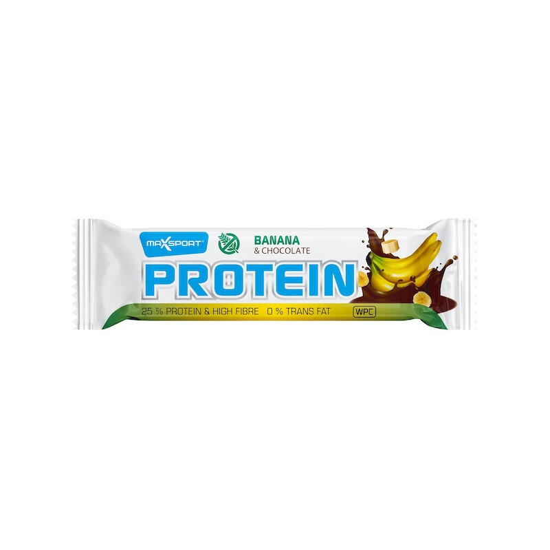 Baton proteinowy WPC bananowy w mlecznej czekoladzie BEZGLUTENOWY 60g Maxsport