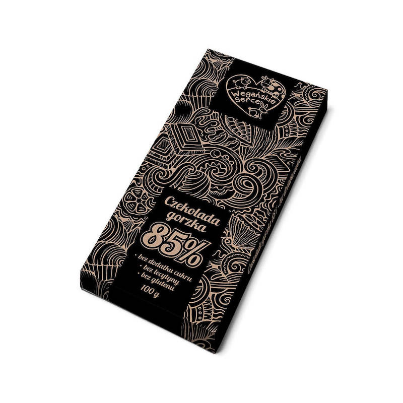 Vegan Dark Chocolate 85% No Sugar 100g Wegańskie Serce