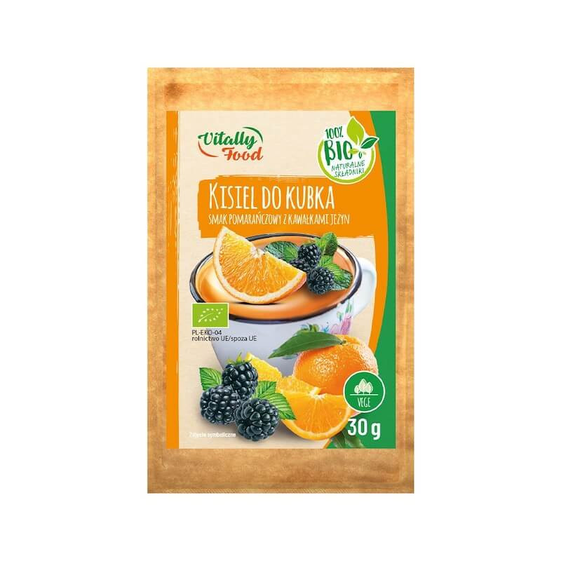 Kisiel do kubka o smaku pomarańczowym z kawałkami jeżyny BIO 30g Vitally Food