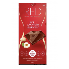 No Sugar Milk Chocolate With Hazelnuts and Macadamia 30% Less Calories 100g Red
