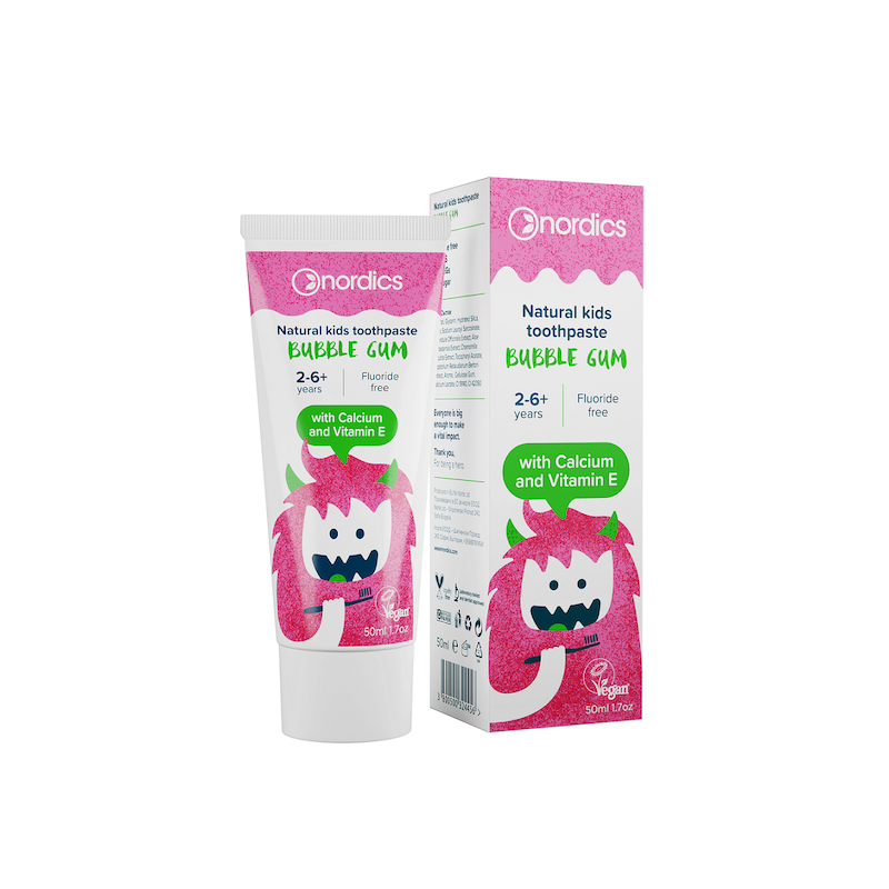 Bubble Gum Toothpaste For Kids Fluoride Free With Calcium & Vitamin E 50ml Nordics