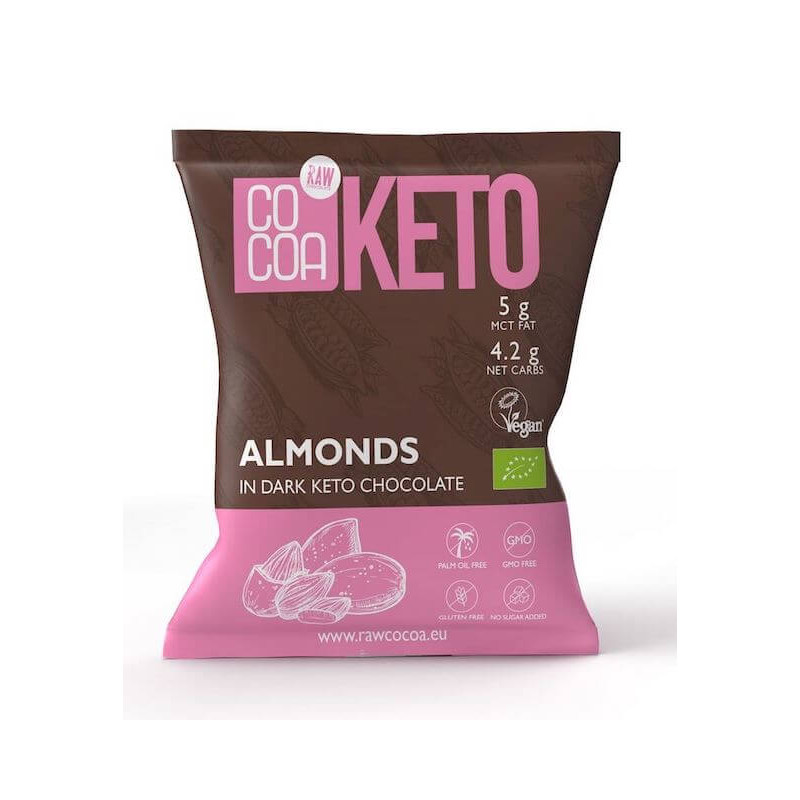 Organic Gluten-Free Almonds in Dark KETO Chocolate with MCT Oil No Sugar 70g Cocoa