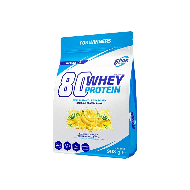 Białko 80 Whey Protein Odżywka Białkowa o Smaku Bananowym 908g 6PAK