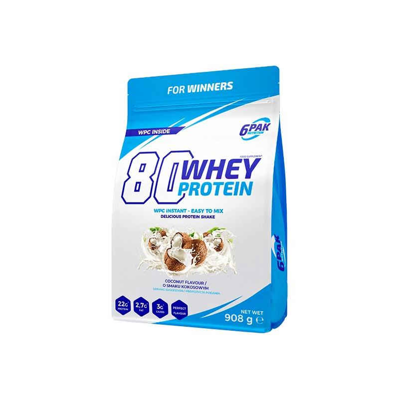 Białko 80 Whey Protein Odżywka Białkowa o Smaku Kokosowym 908g 6PAK