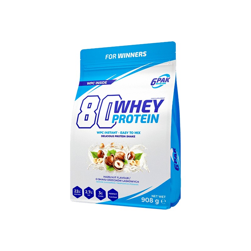 Białko 80 Whey Protein Odżywka Białkowa o Smaku Orzechów Laskowych 908g 6PAK