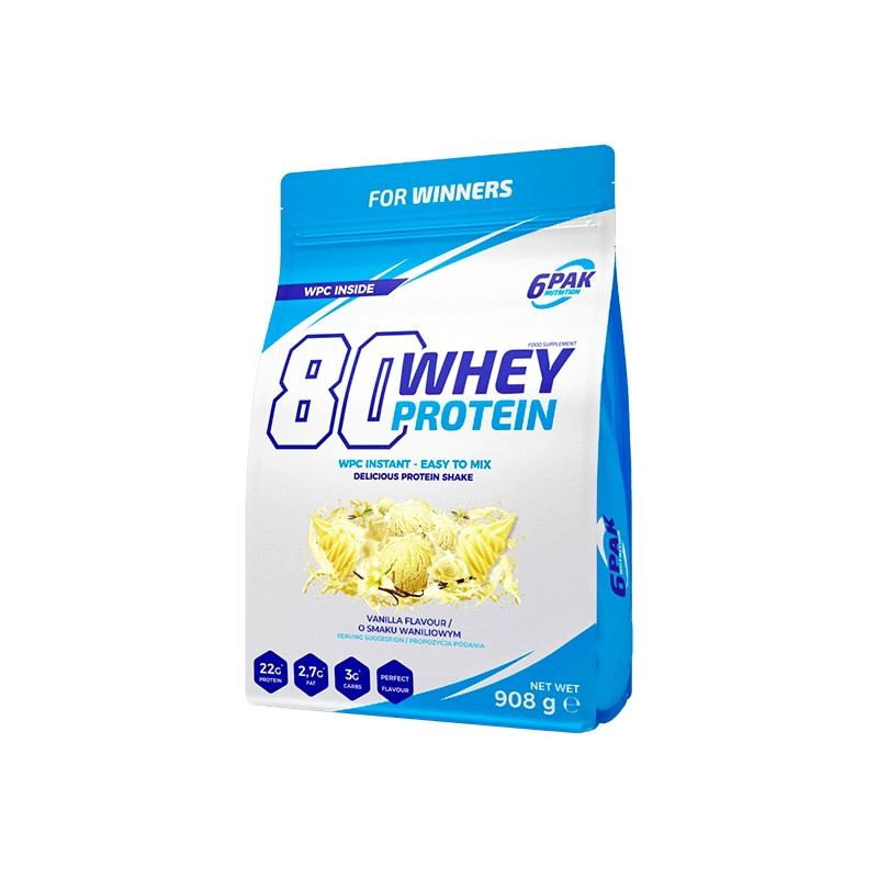 Białko 80 Whey Protein Odżywka Białkowa o Smaku Waniliowym 908g 6PAK