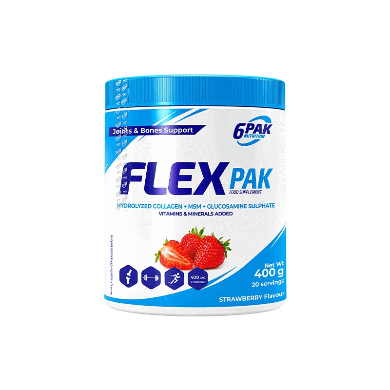 FLEX PAK (Collagen, MSM, Glucosamine Sulphate) Strawberry Flavour 400g 6PAK