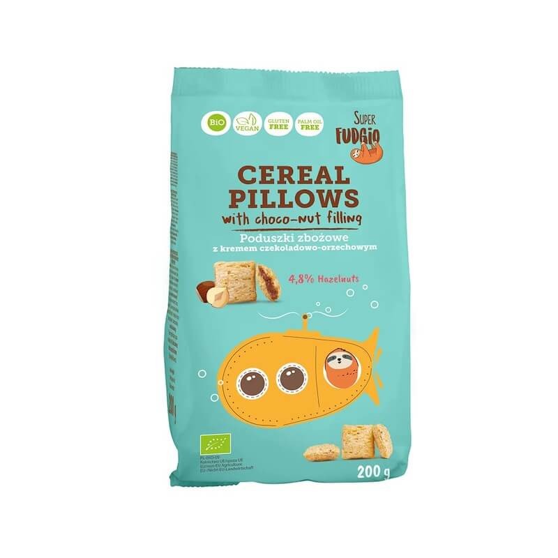 Organic Vegan Gluten-Free Cereal Pillows with Chocolate & Nut Cream No Sugar 200g Super Fudgio