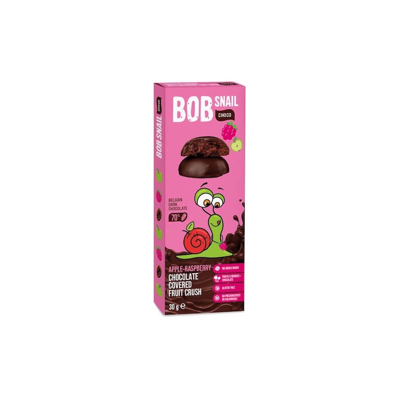 Przekąska Choco Jabłko-Malina w Ciemnej Czekoladzie Belgijskiej Bez Dodatku Cukru Bezglutenowa 30g Bob Snail