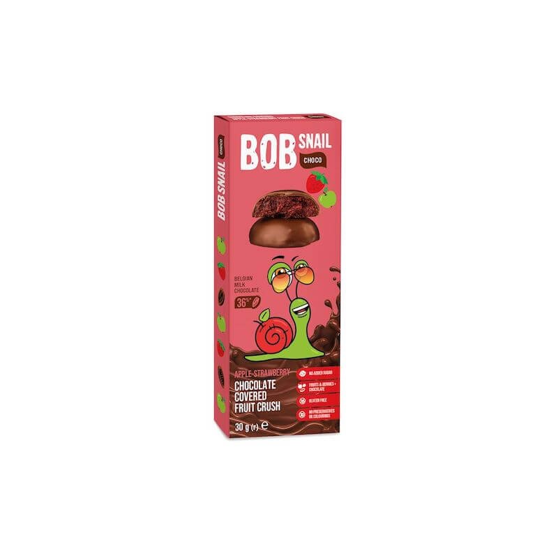 Gluten-Free No Sugar APPLE & STRAWBERRY Milk Chocolate Covered Fruit Crush 30g Bob Snail