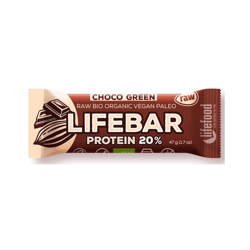 Organic Gluten-Free Protein Bar Chocolate & Spirulina No Sugar 47g Lifefood