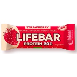 Baton Proteinowy z Truskawkami RAW Bez Dodatku Cukrów Bezglutenowy BIO 47g Lifefood