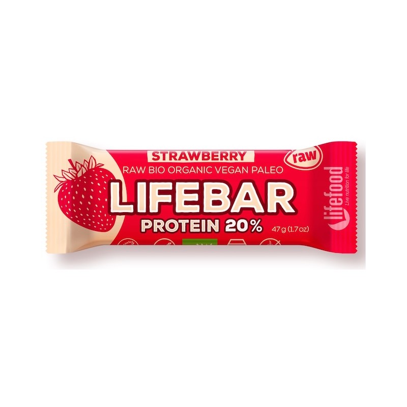 Organic Gluten-Free Protein Bar Strawberry No Sugar 47g Lifefood