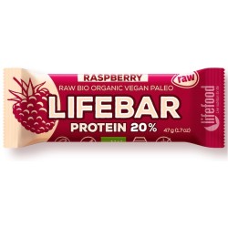 Baton Proteinowy z Malinami RAW Bez Dodatku Cukrów Bezglutenowy BIO 47g Lifefood
