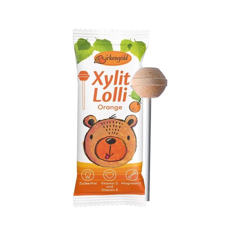 Sugar-Free Orange Lollipop with Vitamin D, K, Magnesium 6g Birkengold