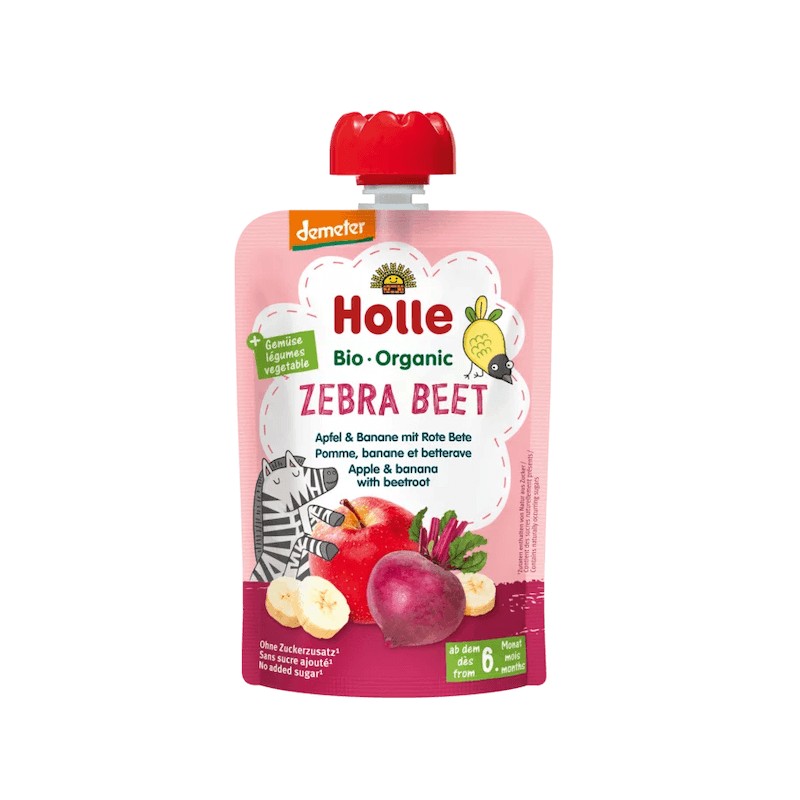 Organic Puree ZEBRA BEET Apple, Banana & Beetroot From 6 Months No Sugar 100g Holle