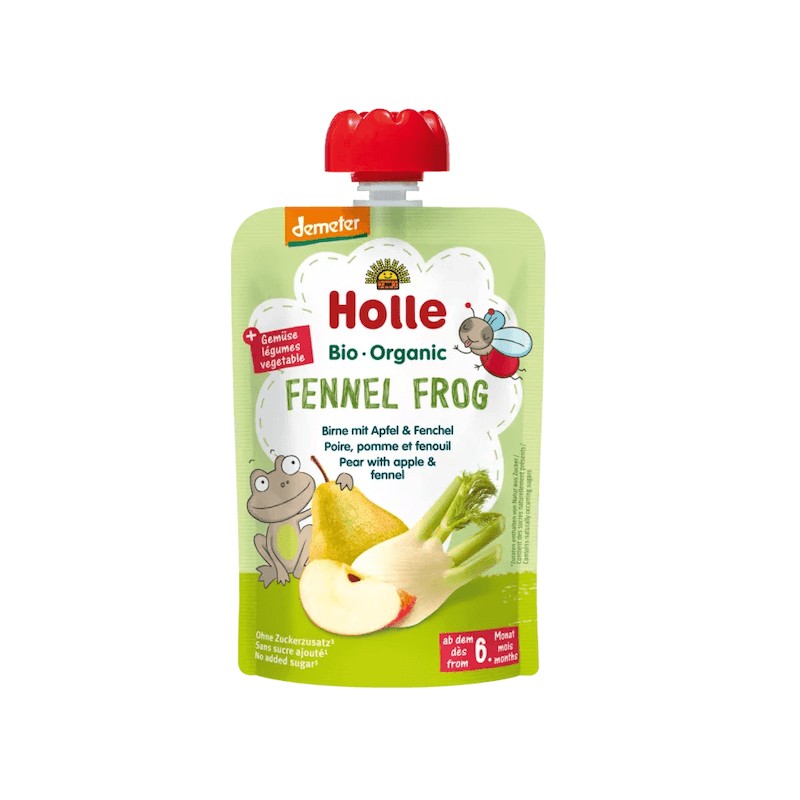 Organic Puree FENNEL FROG Apple, Pear & Fennel From 6 Months No Sugar 100g Holle