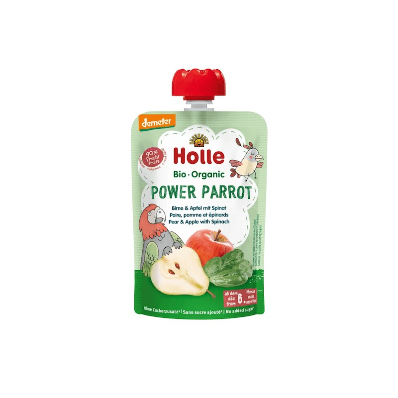 Organic Puree POWER PARROT Apple, Pear & Spinach From 6 Months No Sugar 100g Holle