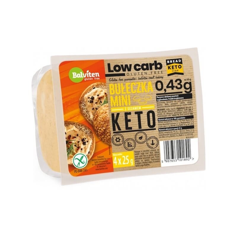 Gluten-Free Mini KETO Rolls With Sesame Reduced Carbs 4 x 25g 100g Balviten