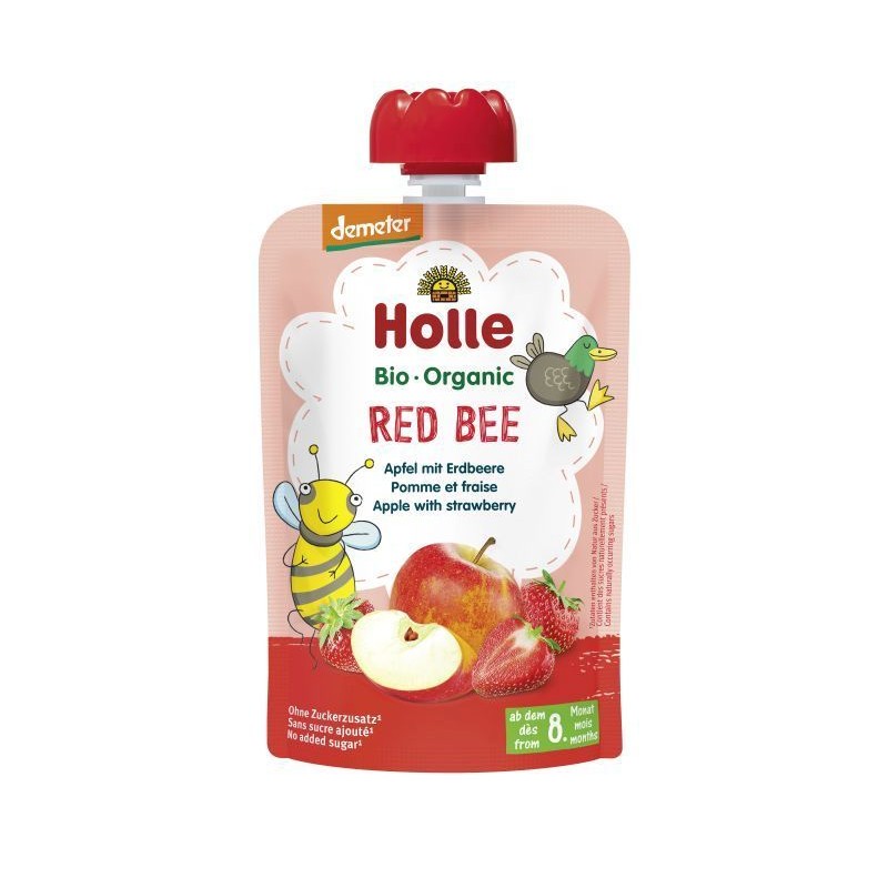 Mus w Tubce Czerwona Pszczoła Jabłko-Truskawka Bez Dodatku Cukrów Od 8 Miesiąca Demeter BIO 100g Holle