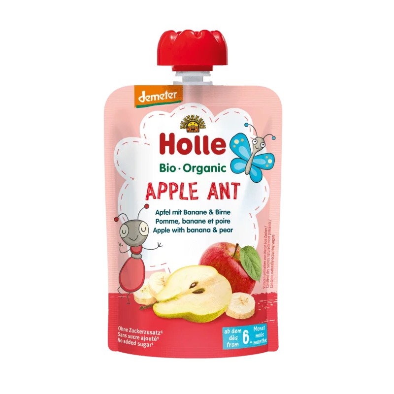 Organic Puree APPLE ANT Apple, Banana & Pear From 6 Months No Sugar 100g Holle
