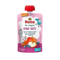 Organic Puree DINO DATE Apple, Blueberries & Dates From 6 Months No Sugar 100g Holle