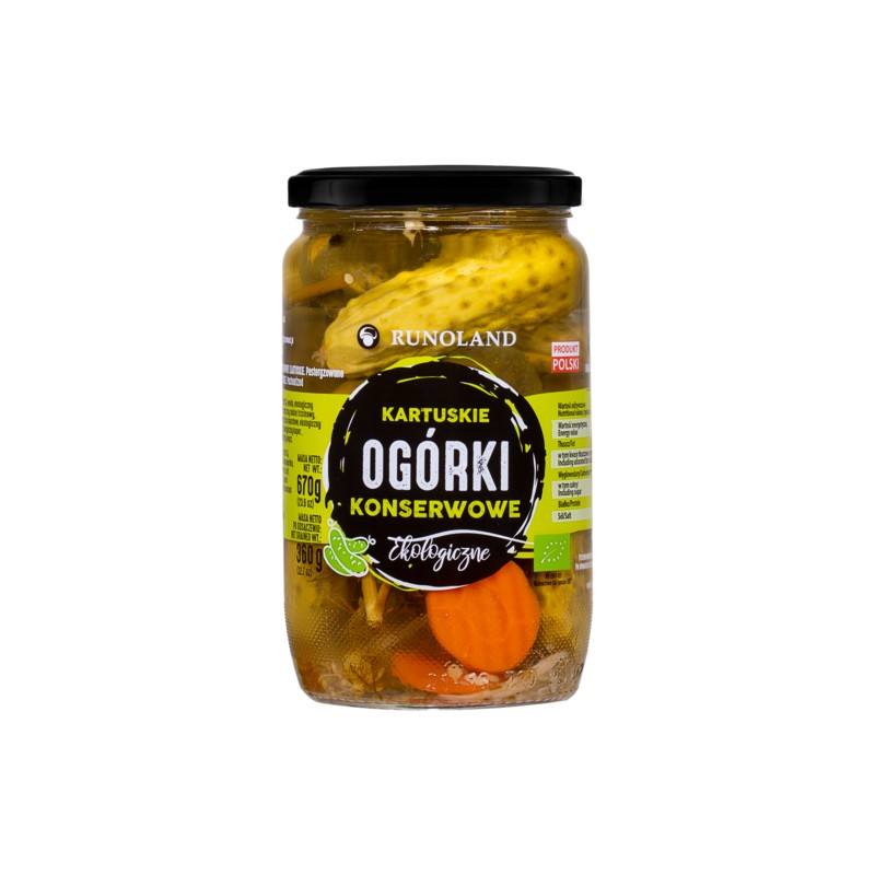 Kartuskie Organic Pickled Cucumbers 670g (360g) Runoland