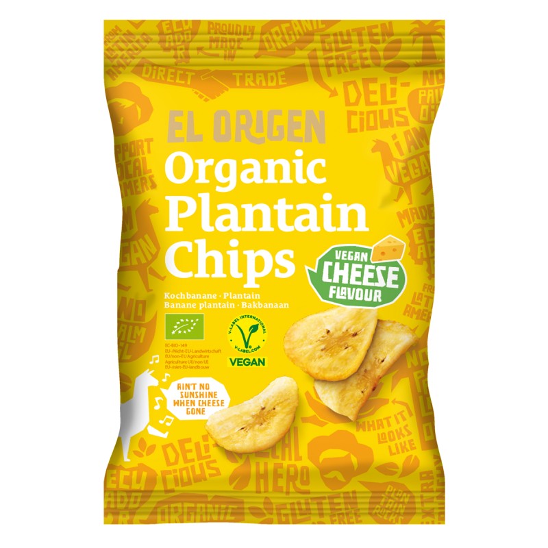Chipsy z plantana o smaku sera wegańskie bezglutenowe BIO 80g EL ORIGEN