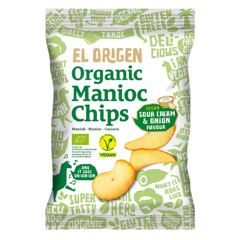 Chipsy z manioku o smaku śmietankowo-cebulowym wegańskie bezglutenowe BIO 60g EL ORIGEN
