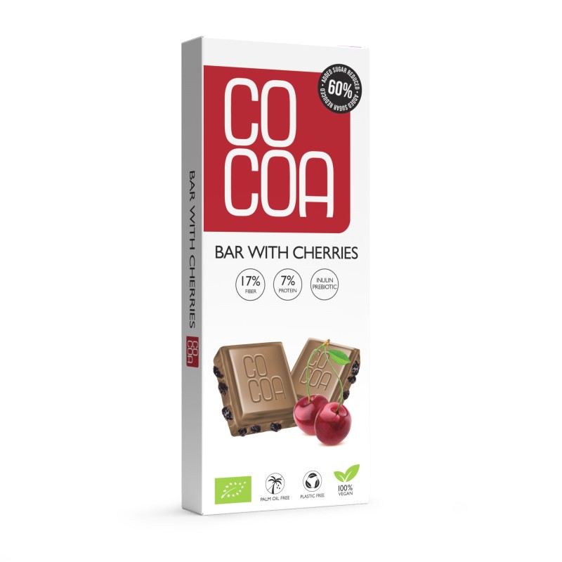 Organic Vegan White Bar With Cherries Less Sugar 40g Cocoa