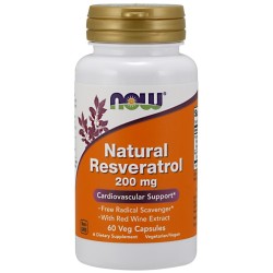 Naturalny Resweratrol z Ekstraktem z Czerwonego Wina 200mg 60 vkaps NOW Food