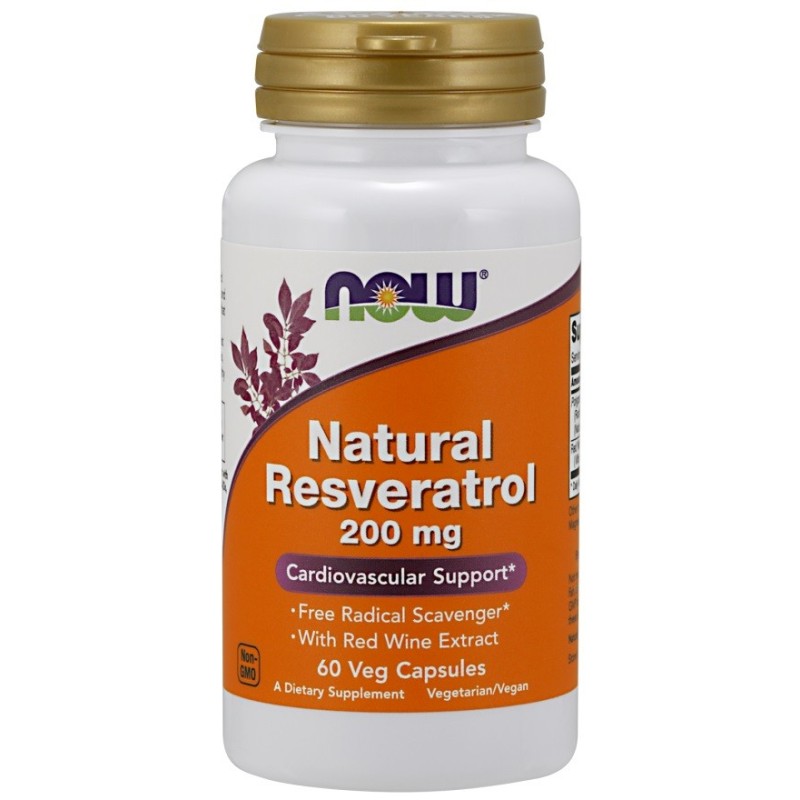 Naturalny Resweratrol z Ekstraktem z Czerwonego Wina 200mg 60 vkaps NOW Food