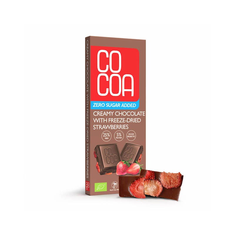 Organic Vegan Creamy Chocolate with Strawberries No Sugar 40g Cocoa