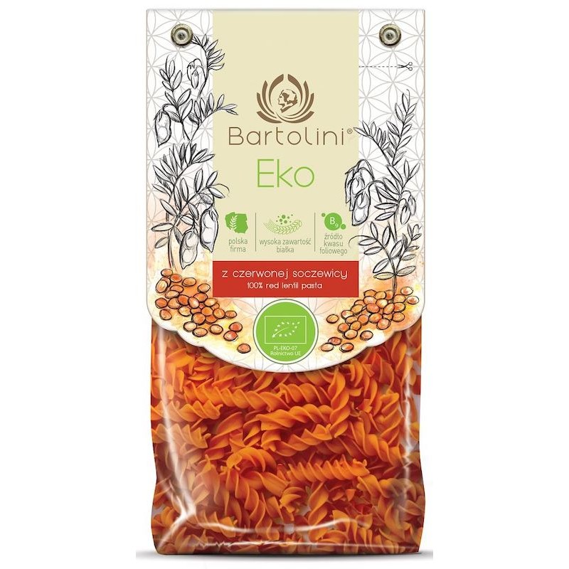 Organic Red Lentils Pasta Fusilli 250g Bartolini