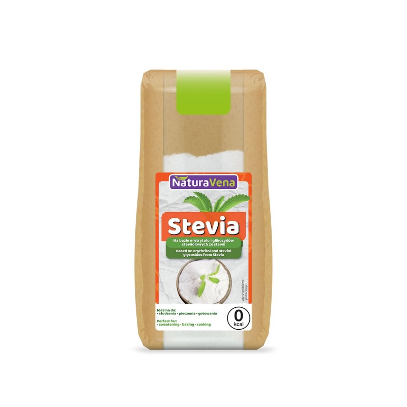 Stevia Na Bazie Erytytolu i Glikozydów Stewiolowych Ze Stewii 150g NaturaVena