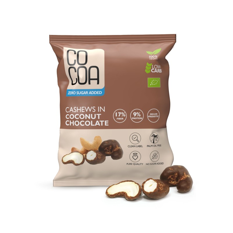 Organic Vegan Cashews In Coconut Chocolate No Sugar 70g Cocoa