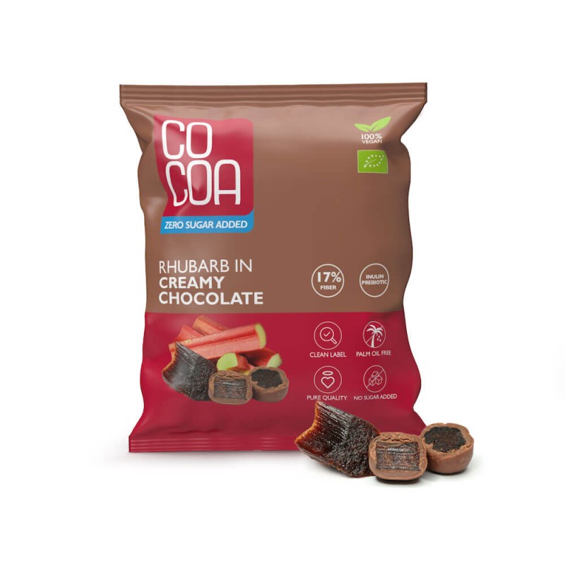 Organic Vegan Rhubarb In Creamy Chocolate No Sugar 70g Cocoa