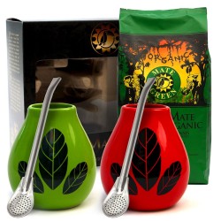 Zestaw Dla Dwojga Yerba Mate BIO 400g, 2 x Mater (Losowy Wzór), 2 x Bombilla Organic Mate Green