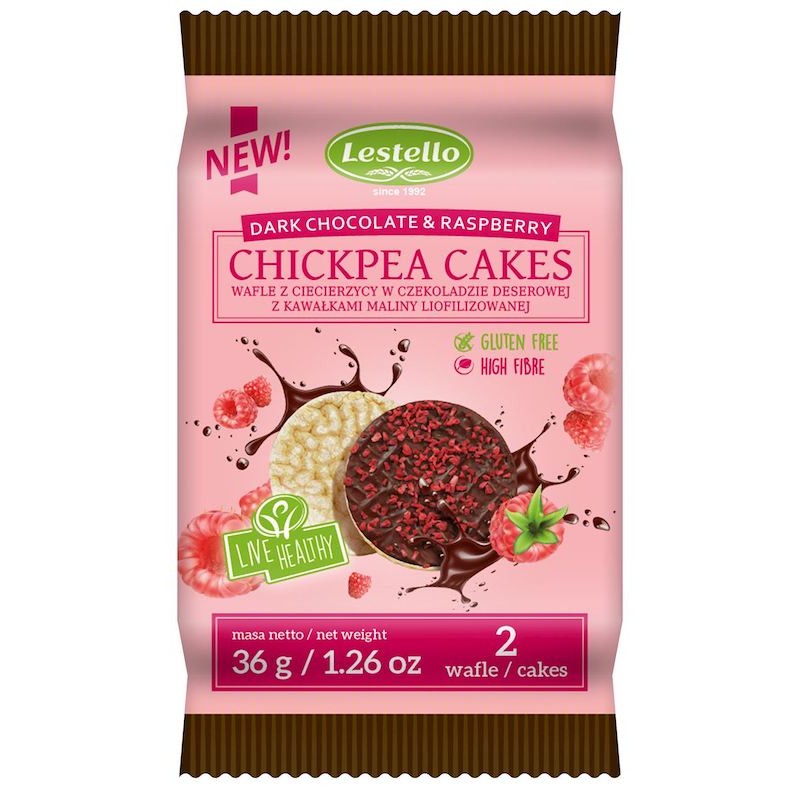 luten-Free Dark Chocolate Chickpea Wafers With Raspberries 34g Lestello