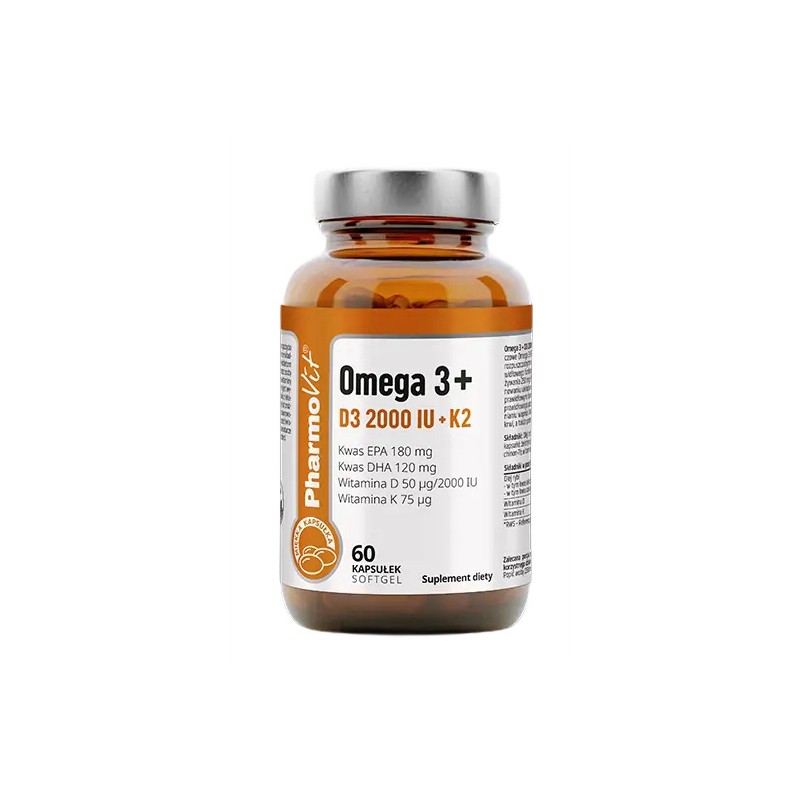 Omega 3 + Witaminy D3 + K2 Bezglutenowe 60 Kapsułek Pharmovit (Clean Label)