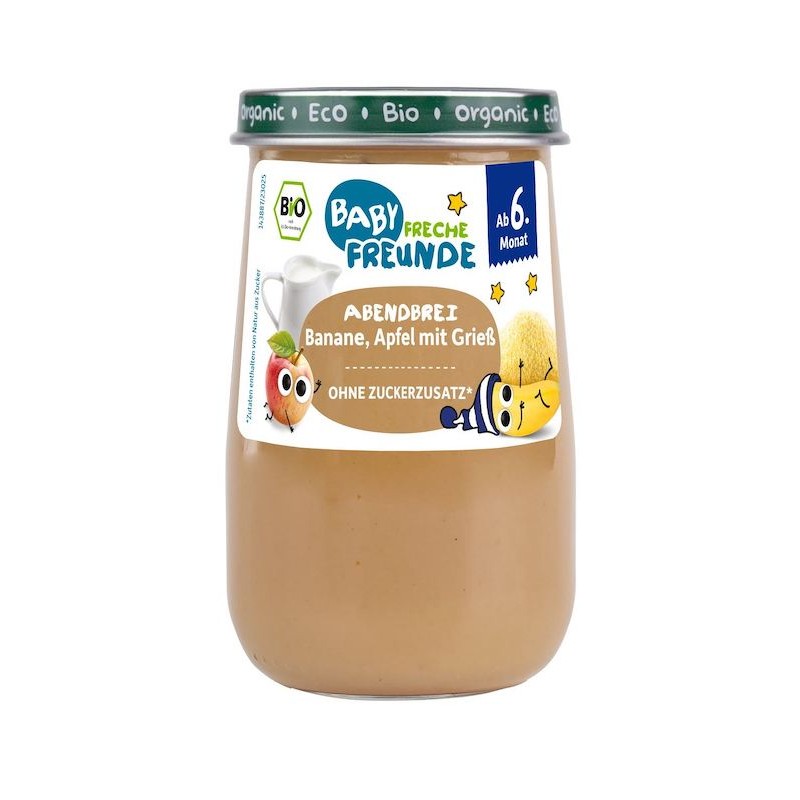 Mus Mleczny Banan - Semolina - Jabłko Bez Dodatku Cukrów Od 6 Miesiąca BIO 190g Freche Freunde