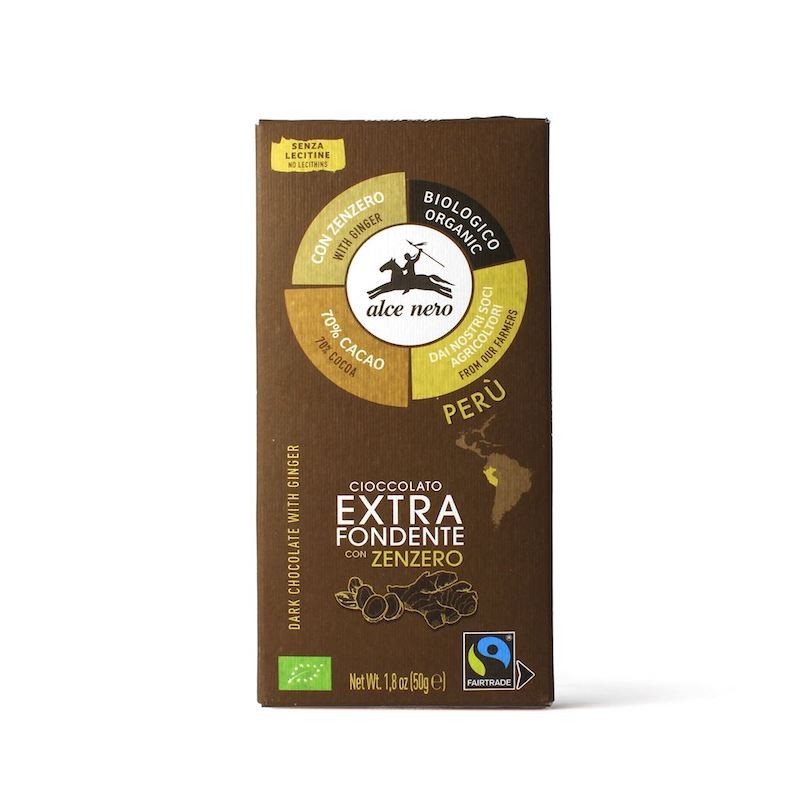 Organic Extra Dark Chocolate With Ginger 50g Alce Nero