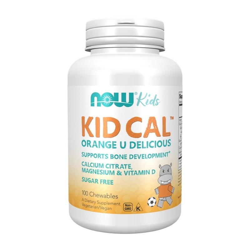 Kid Cal Orange U Delicious 100 gum do żucia NOW Foods