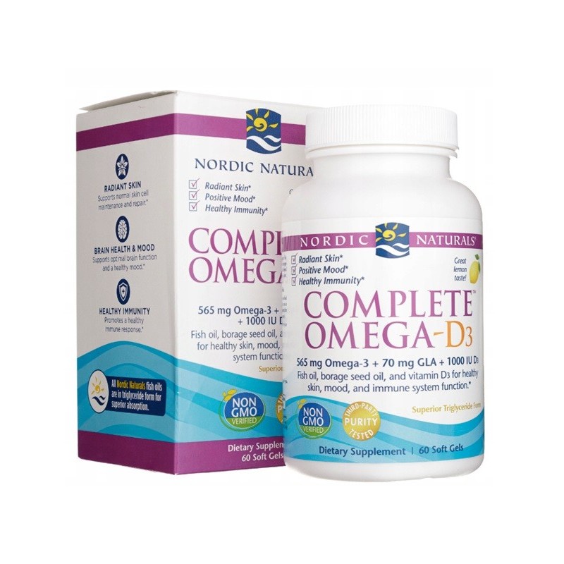 Complete Omega-D3 565mg Smak Cytrynowy 60 kapsułek Nordic Naturals