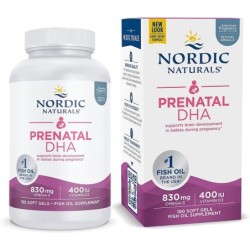 Prenatalny DHA 830mg Omega-3 + 400IU D3 Bezsmakowy 180 kapsułek Nordic Naturals