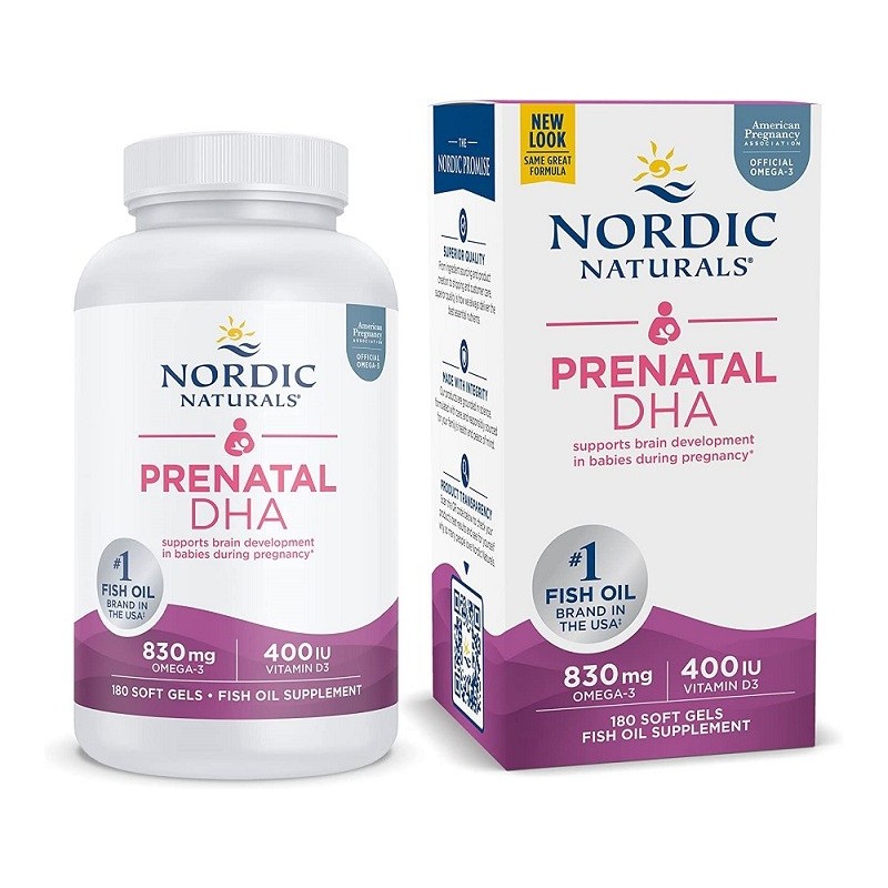 Prenatal DHA 830mg Omega-3 + 400IU D3 Unflavored 180 softgels Nordic Naturals