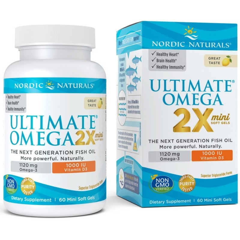 Ultimate Omega 2X Mini z Witaminą D3 1120mg Smak Cytrynowy 60 kapsułek Nordic Naturals