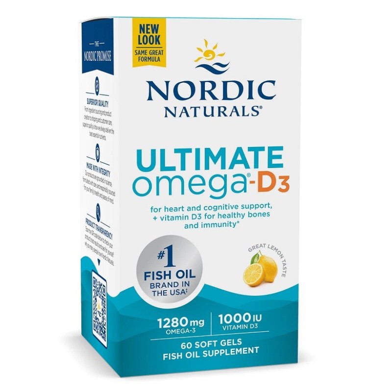 Ultimate Omega-D3 Olej Rybny 1280mg Smak Cytrynowy 60 kapsułek Nordic Naturals